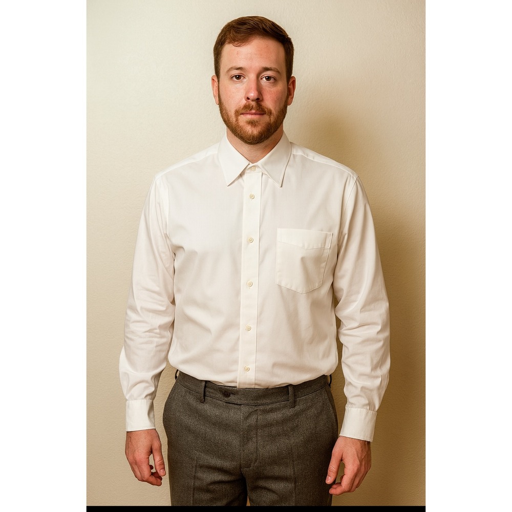 John Henry Mens Dress Shirt Wrinkle Less French Poplin‎ Long Sleeve 17 32/33